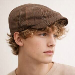 Peter Grimm Men's Cotton Brown Plaid Newsboy Cap